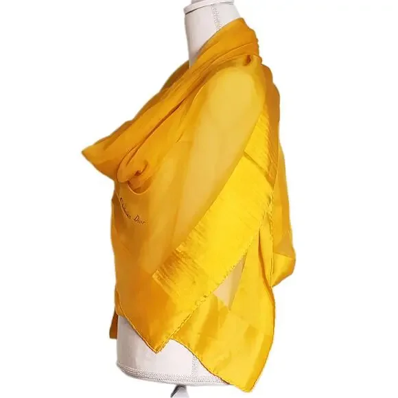 Elegance in Amber: Christian Dior Chiffon and Satin Edged Scarf - Picture 3 of 5